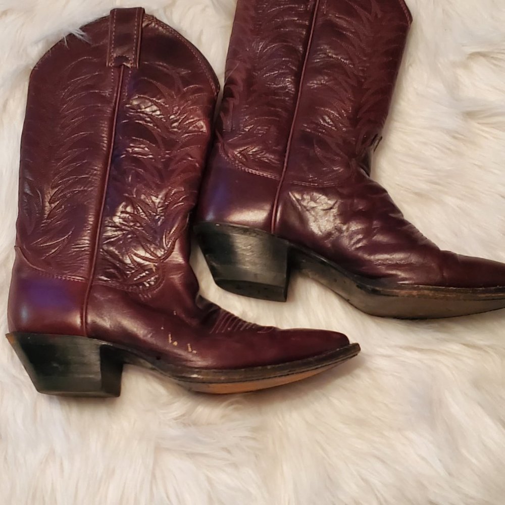 Vintage Justin Burgundy Leather Boots Size 7.5 B